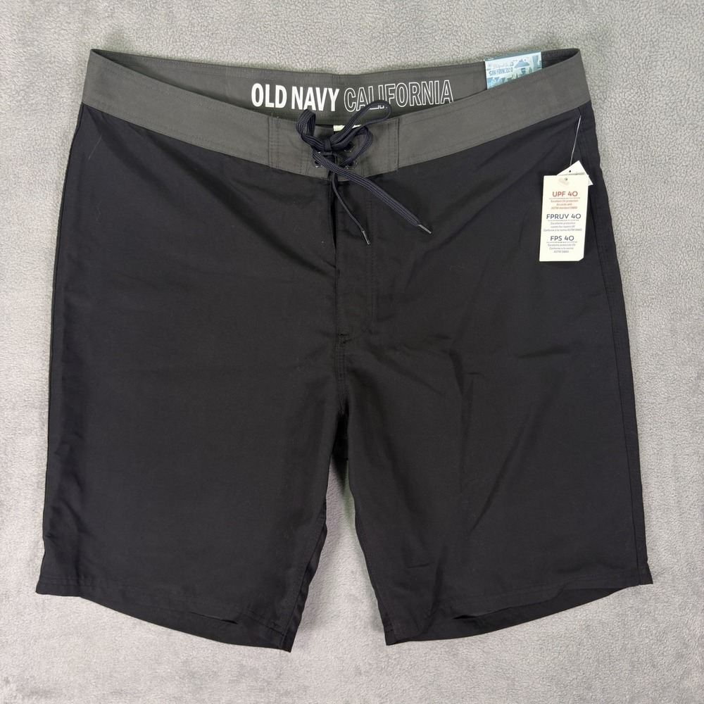 New Old Navy Swim Trunks Mens 40 Black Drawstring Unlined UPF 40 Summer Beach